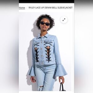 Azalea Wang Lace Up Demin Bell Sleeve Jacket size Large, NWT